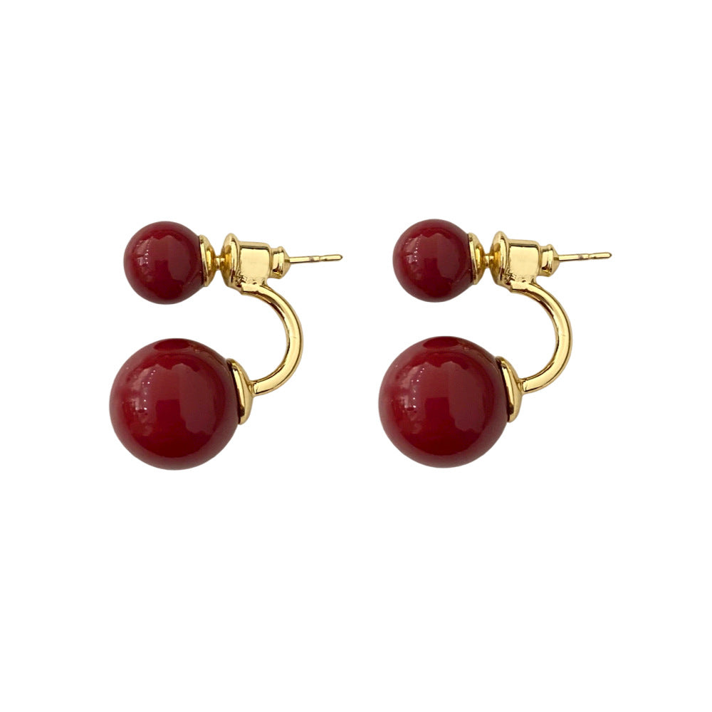 Wholesale Retro Front and Back Large and Small Beads One Style Two-wear Versatile Earrings